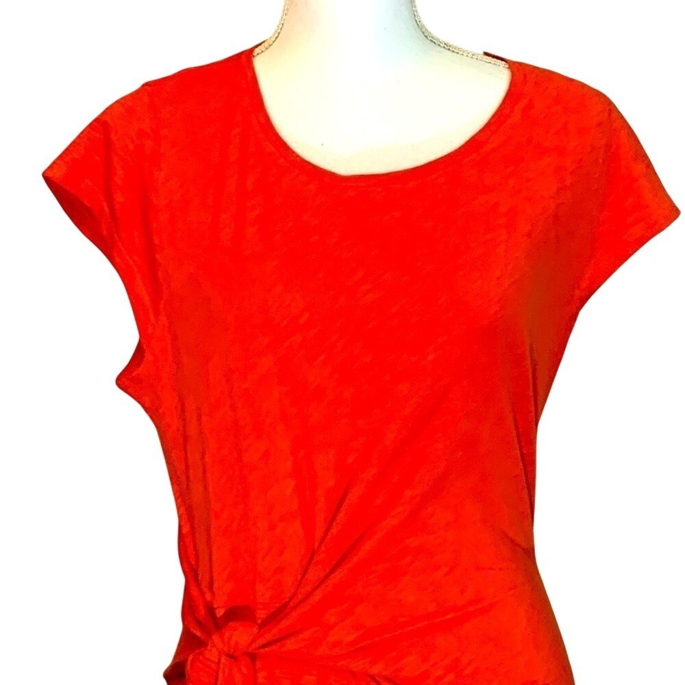 Talbots Orange Cotton Slub Side Tie Knot Sheath Dress PL Minimalist Coastal - Picture 4 of 8